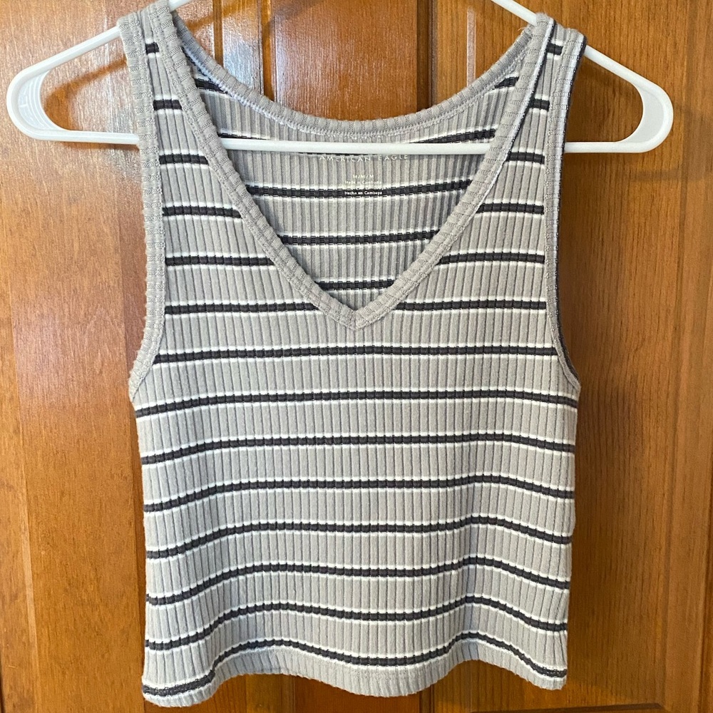 grey and black striped cropped tank top